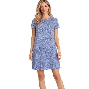 J McLaughlin Blue Leopard Catalina Cloth Short Cap Sleeve Dress Size Large